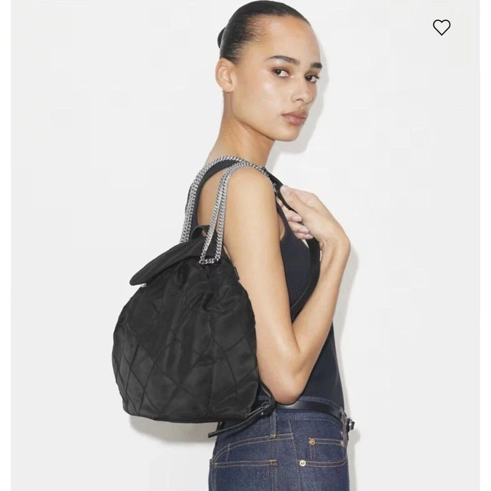 Tory Burch Black Fleming Nylon Backpack Quilted Drawstring Chain Bag New $500